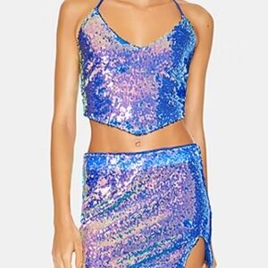 Forever 21 Women’s Juniors Sequin Halter Neck Sleeveless Tie Back Crop Tank Top